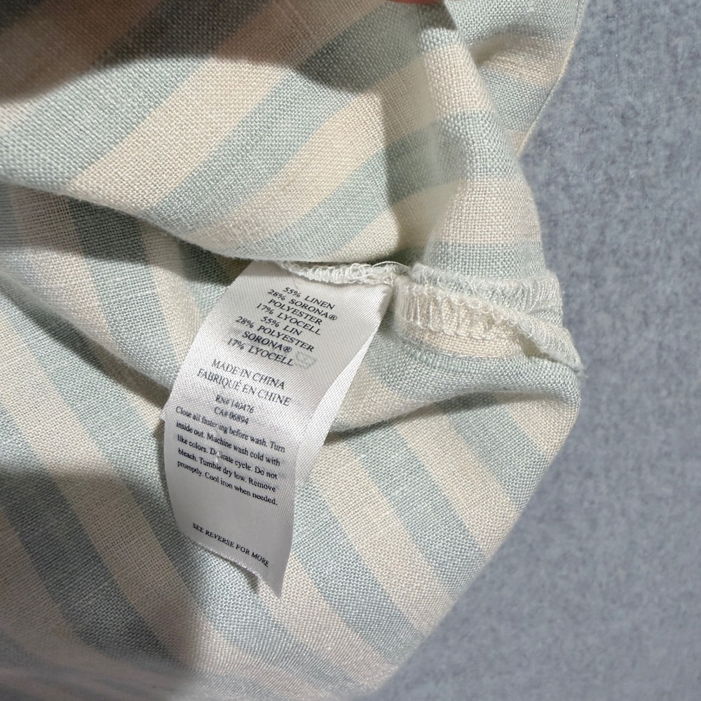 Faherty Womens Sleeveless Linen Blend Striped Button Down Shirt Blue Cream Med - Picture 5 of 7